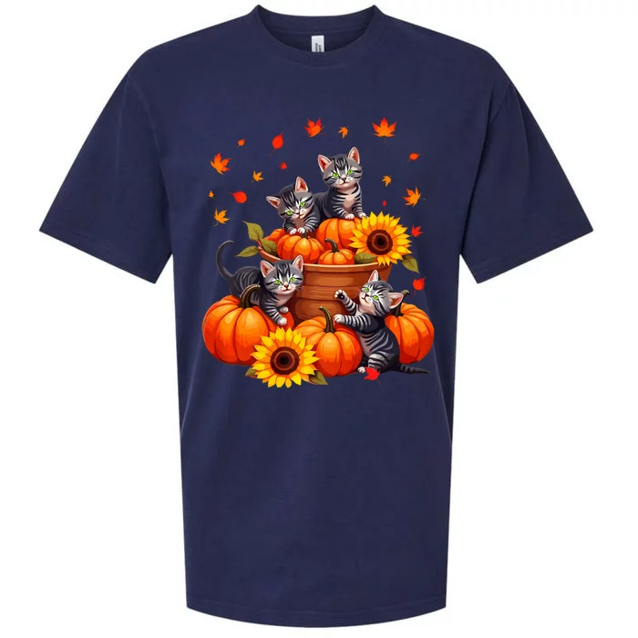 Thanksgiving Kittens & Pumpkin Cat Lover Harvest Festival Sueded Cloud Jersey T-Shirt