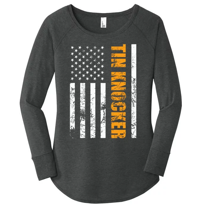 Tin Knocker Sheet Metal Worker American Vertical Flag Usa Women's Perfect Tri Tunic Long Sleeve Shirt