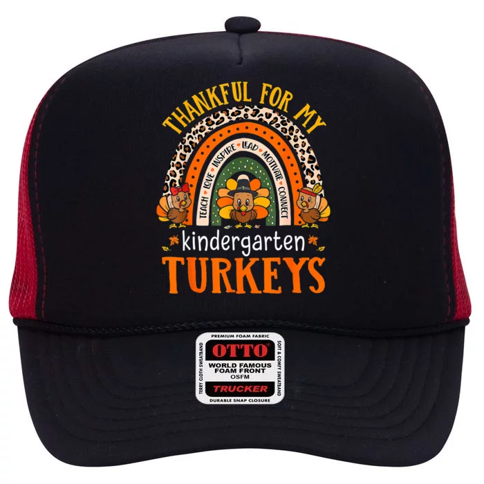 Thankful Kindergarten Teacher Student Thanksgiving Turkeys High Crown Mesh Trucker Hat