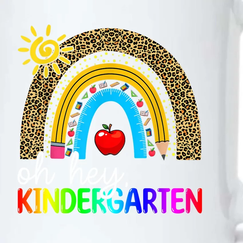 Team Kinder Teacher Rainbow Leopard Oh Hey Kindergarten Gift Black Color Changing Mug