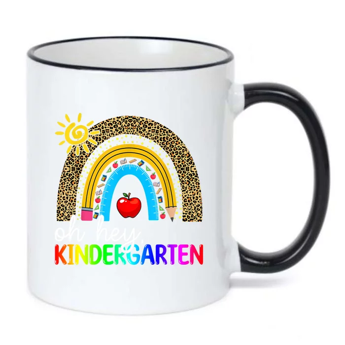 Team Kinder Teacher Rainbow Leopard Oh Hey Kindergarten Gift Black Color Changing Mug