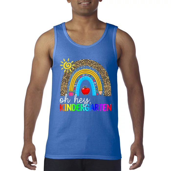 Team Kinder Teacher Rainbow Leopard Oh Hey Kindergarten Gift Tank Top