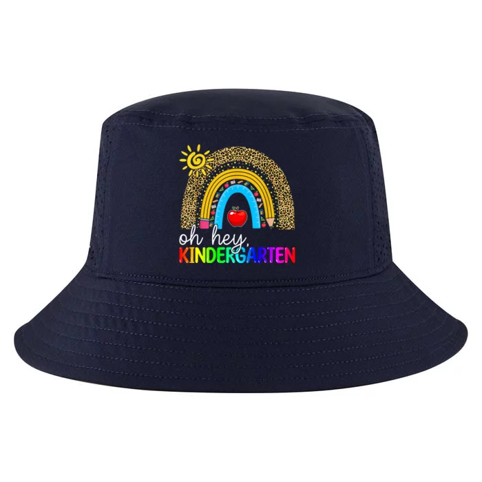 Team Kinder Teacher Rainbow Leopard Oh Hey Kindergarten Gift Cool Comfort Performance Bucket Hat