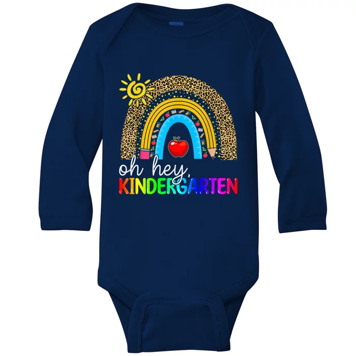 Team Kinder Teacher Rainbow Leopard Oh Hey Kindergarten Gift Baby Long Sleeve Bodysuit