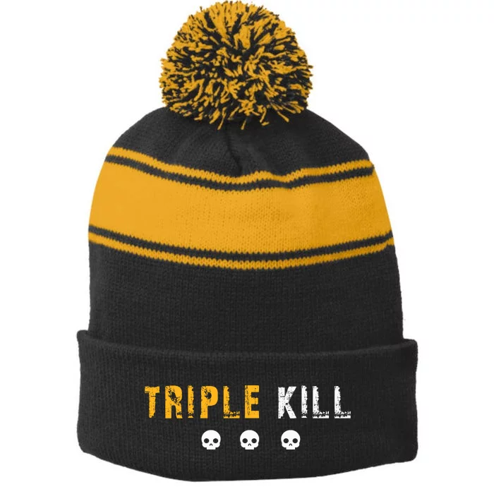 Triple Kill Stripe Pom Pom Beanie