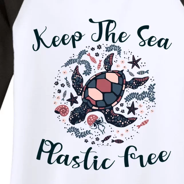 Turtle Keep The Sea Plastic Free Gift Women's Tri-Blend 3/4-Sleeve Raglan Shirt