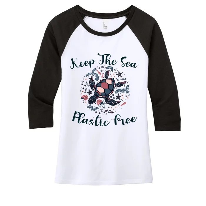 Turtle Keep The Sea Plastic Free Gift Women's Tri-Blend 3/4-Sleeve Raglan Shirt