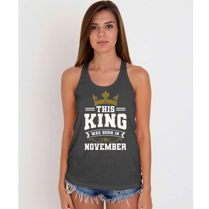 This King Was Born In November Birthday Party Celebration Women's Knotted Racerback Tank