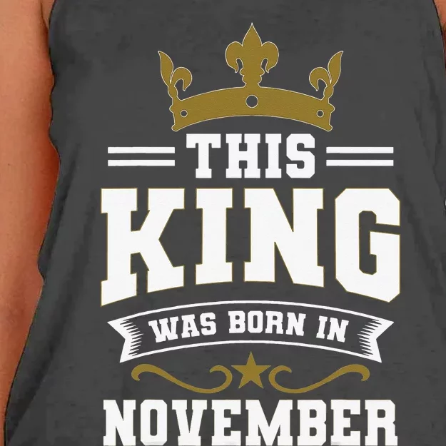 This King Was Born In November Birthday Party Celebration Women's Knotted Racerback Tank