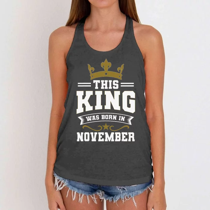 This King Was Born In November Birthday Party Celebration Women's Knotted Racerback Tank