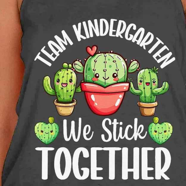 Team Kindergarten We Stick Together Cactus Back To School Gift Women's Knotted Racerback Tank