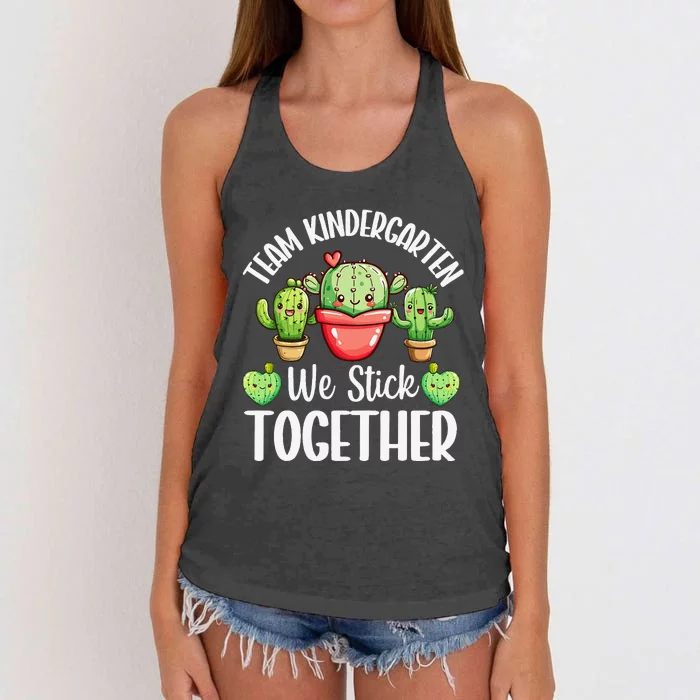 Team Kindergarten We Stick Together Cactus Back To School Gift Women's Knotted Racerback Tank