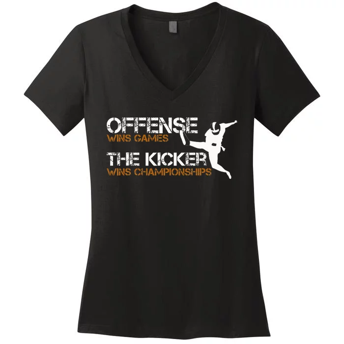 The Kicker Wins Championships Football Women's V-Neck T-Shirt