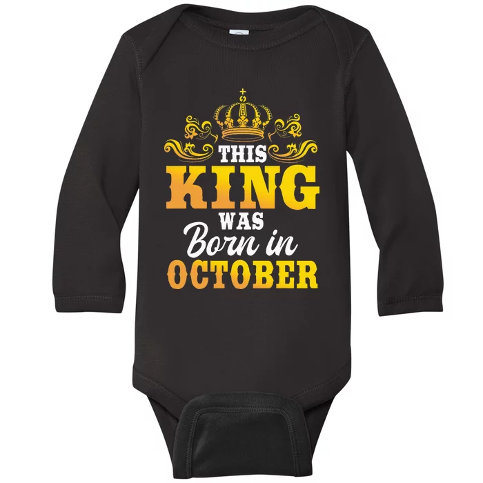 This King Was Born In October Birthday Party Celebration Baby Long Sleeve Bodysuit