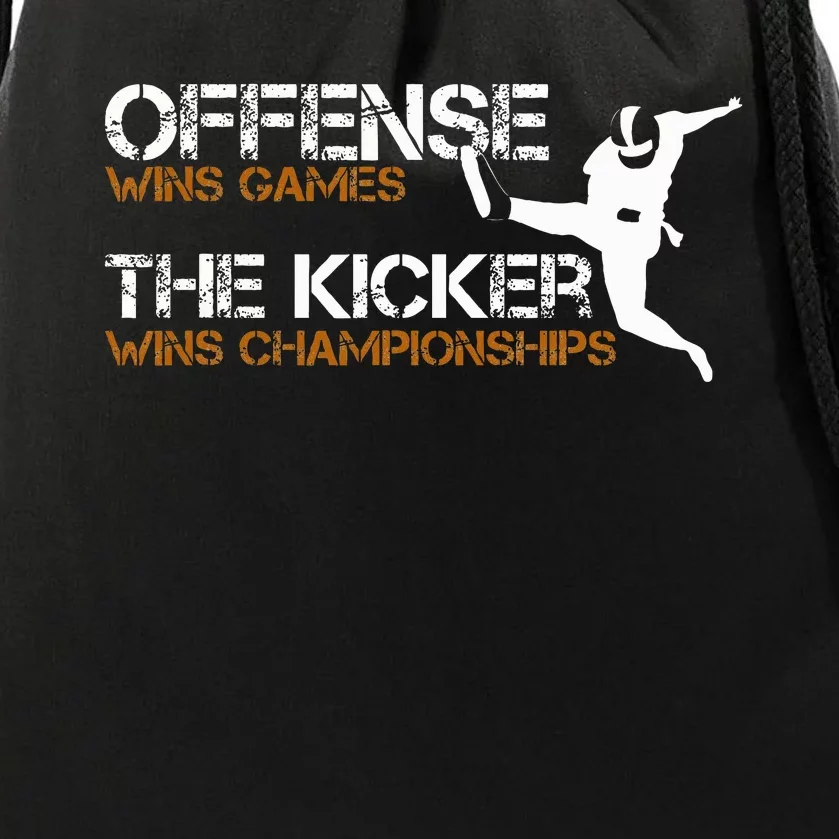 The Kicker Wins Championships Football Drawstring Bag