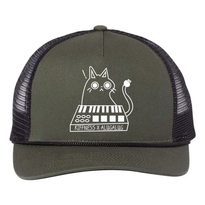 The Kiffness X Alugalug White Cat Classic Alugalug Luga Luga Meme Meow Music Retro Rope Trucker Hat Cap