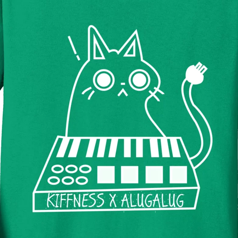 The Kiffness X Alugalug White Cat Classic Alugalug Luga Luga Meme Meow Music Kids Long Sleeve Shirt