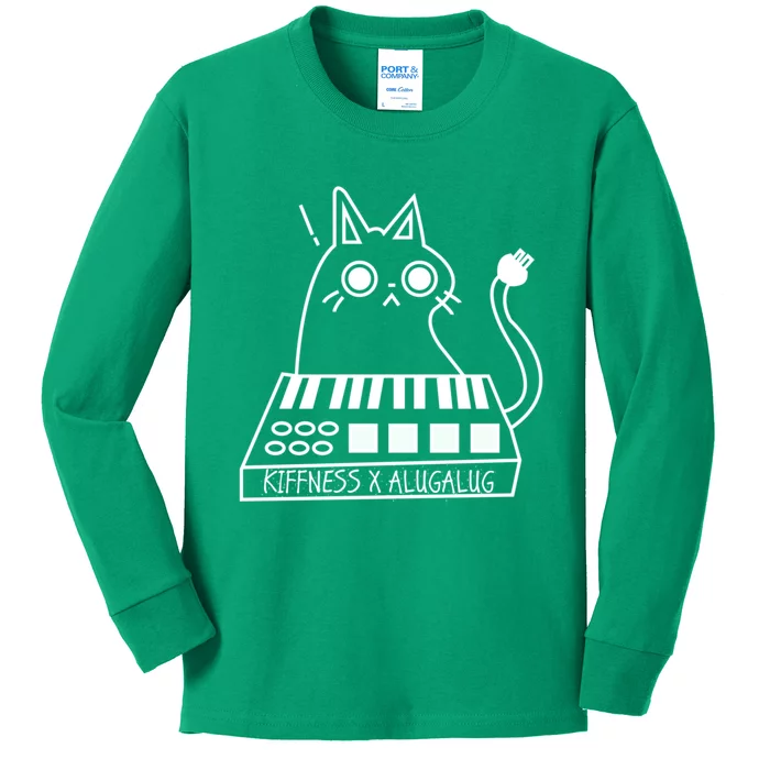 The Kiffness X Alugalug White Cat Classic Alugalug Luga Luga Meme Meow Music Kids Long Sleeve Shirt