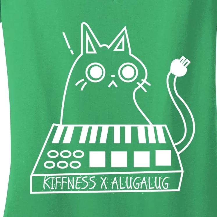 The Kiffness X Alugalug White Cat Classic Alugalug Luga Luga Meme Meow Music The Women's V-Neck T-Shirt