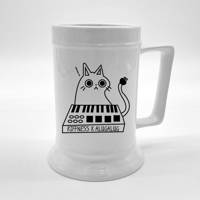 The Kiffness X Alugalug White Cat Classic Alugalug Luga Luga Meme Meow Music The Front & Back Beer Stein