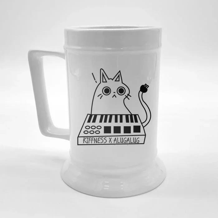 The Kiffness X Alugalug White Cat Classic Alugalug Luga Luga Meme Meow Music The Front & Back Beer Stein