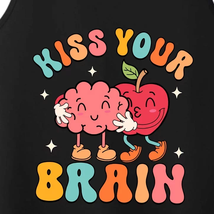 Teacher Kiss Your Brain Teachers Love Brains Back To School Teaching Squad Performance Tank