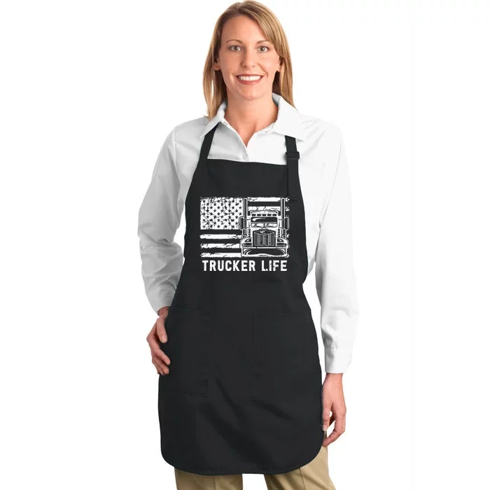 Trucker Life 18 Wheeler Freighter Truck Driver Full-Length Apron With Pocket