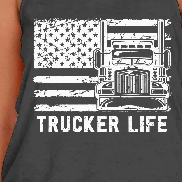 Trucker Life 18 Wheeler Freighter Truck Driver Women's Knotted Racerback Tank