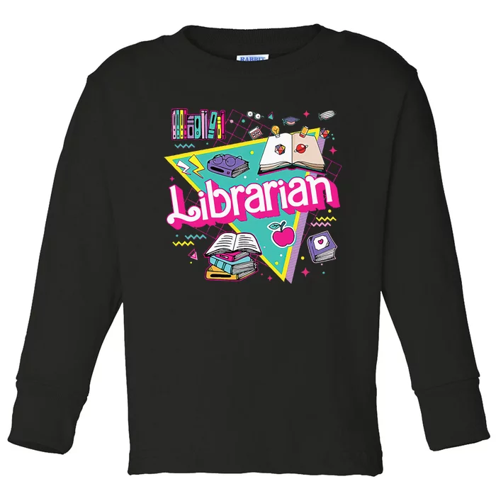 Teacher Librarian 90s Bookish Pink Doll Reading Books Outfit Toddler Long Sleeve Shirt