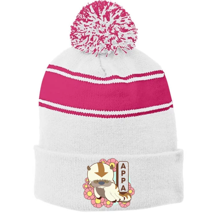 The Last Airbender Appa Floral Poster Stripe Pom Pom Beanie