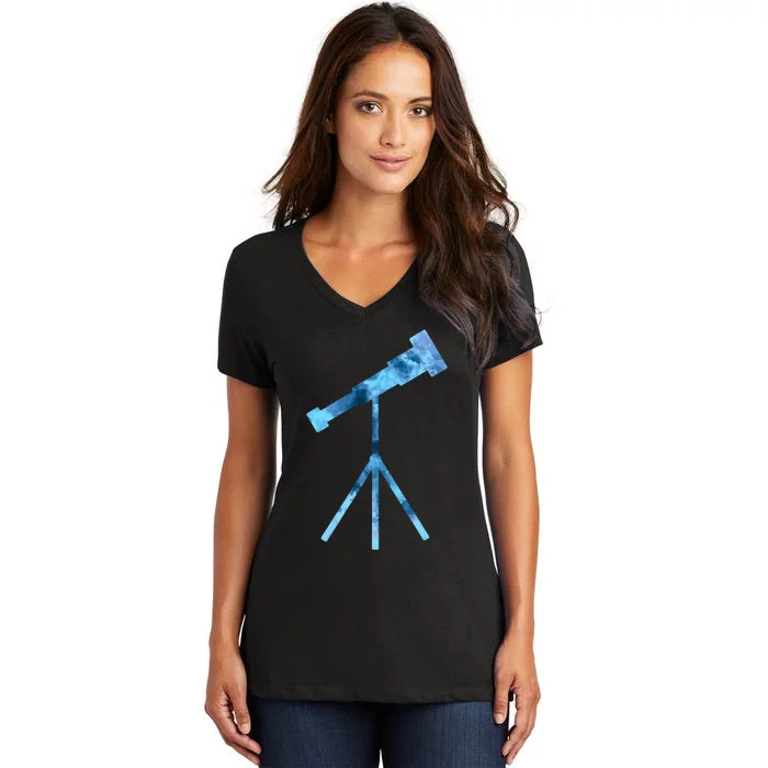 Telescope Lover Astronomy Eclipse Astronomer Stars Galaxy Women's V-Neck T-Shirt