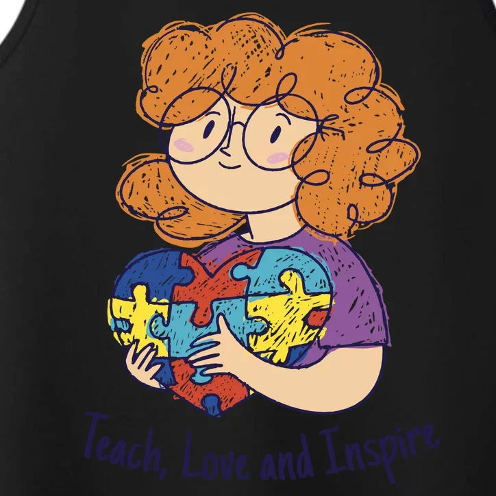 Teach Love And Inspire Teacher Autism Performance Tank