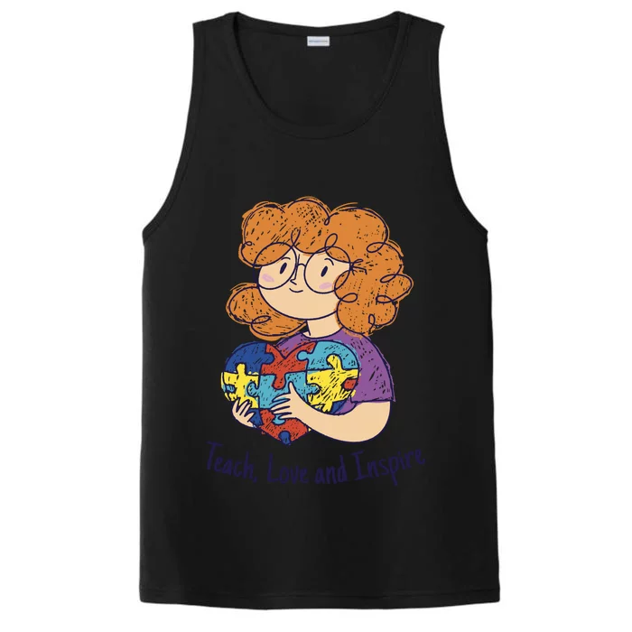 Teach Love And Inspire Teacher Autism Performance Tank