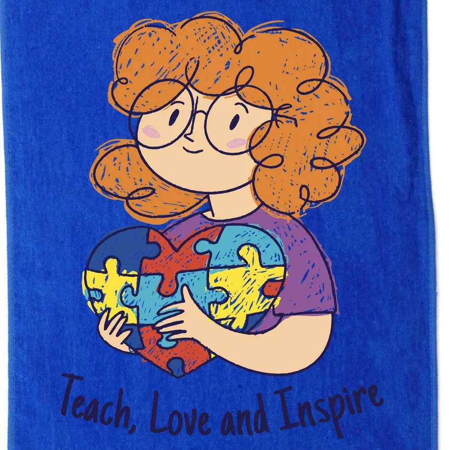 Teach Love And Inspire Teacher Autism Platinum Collection Golf Towel