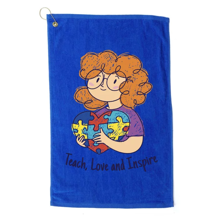 Teach Love And Inspire Teacher Autism Platinum Collection Golf Towel