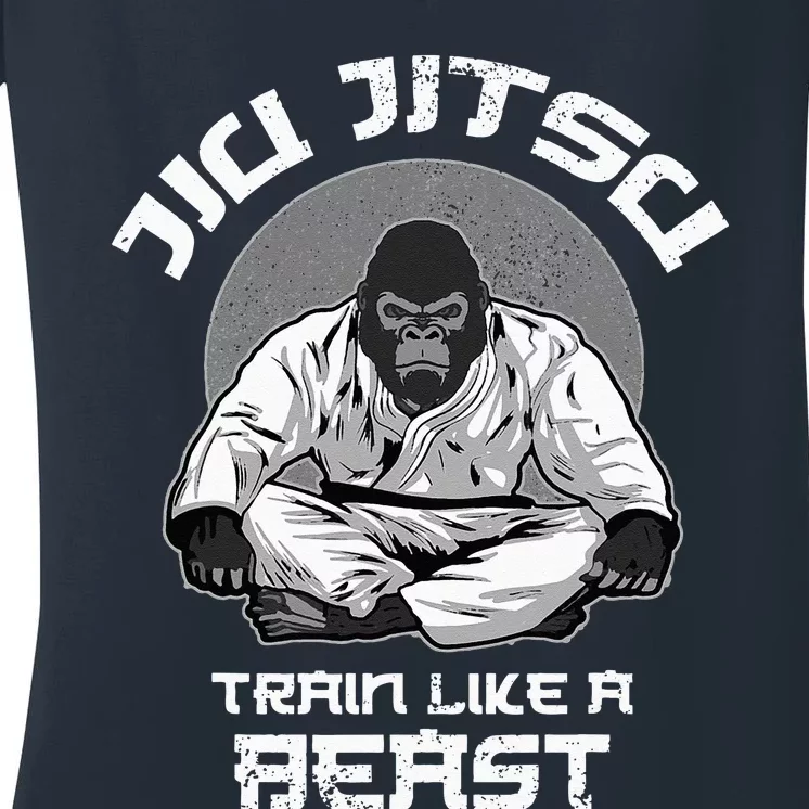 Train Like A Beast Jiu Jitsu BJJ Grappling MMA Gorilla Women's V-Neck T-Shirt