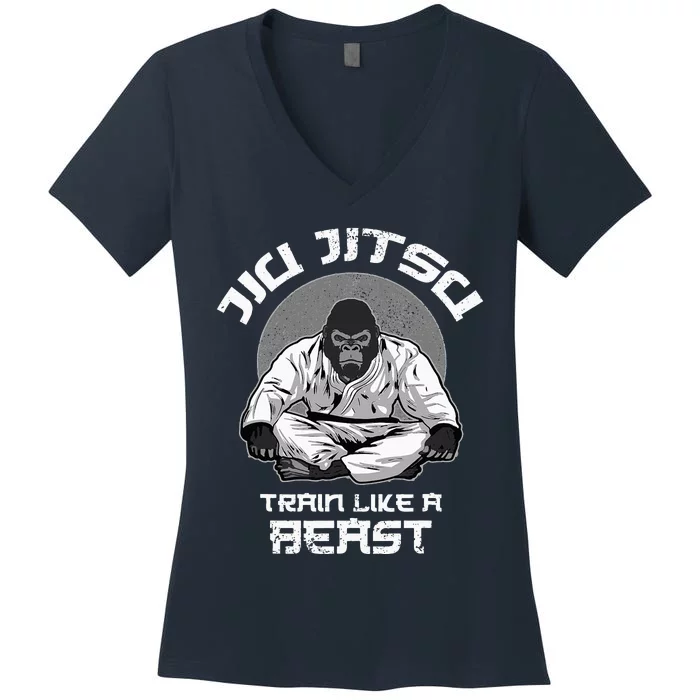 Train Like A Beast Jiu Jitsu BJJ Grappling MMA Gorilla Women's V-Neck T-Shirt