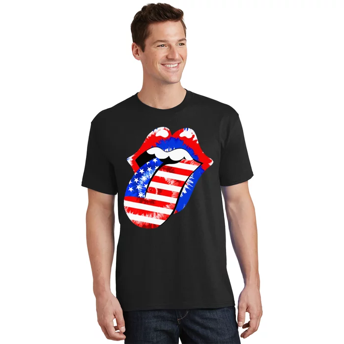 Tongue Lips American Flag 4th Of July Proud Tie Dye T-Shirt