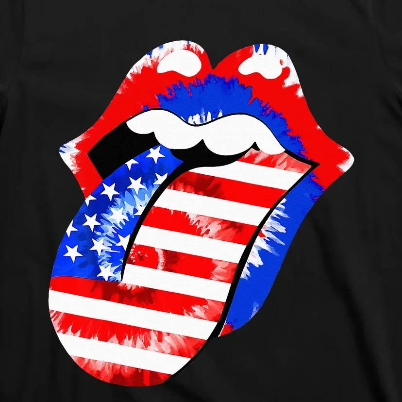 Tongue Lips American Flag 4th Of July Proud Tie Dye T-Shirt