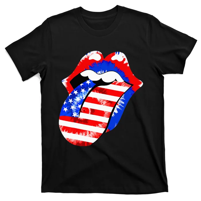 Tongue Lips American Flag 4th Of July Proud Tie Dye T-Shirt