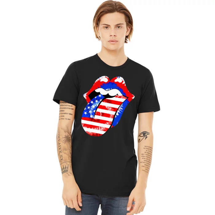 Tongue Lips American Flag 4th Of July Proud Tie Dye Premium T-Shirt