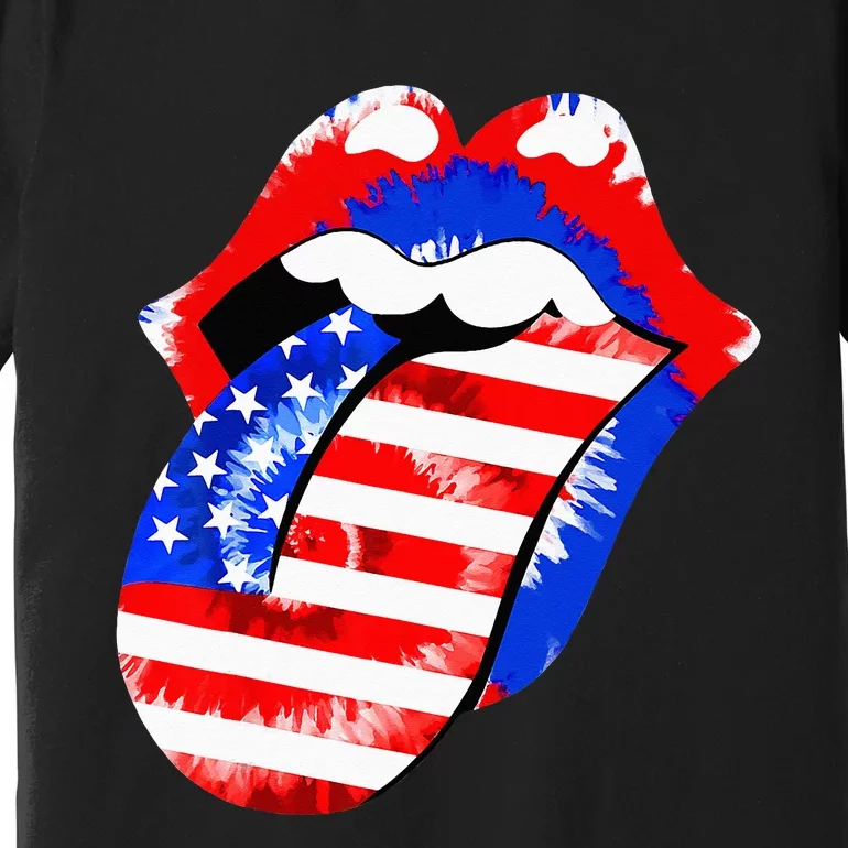 Tongue Lips American Flag 4th Of July Proud Tie Dye Premium T-Shirt