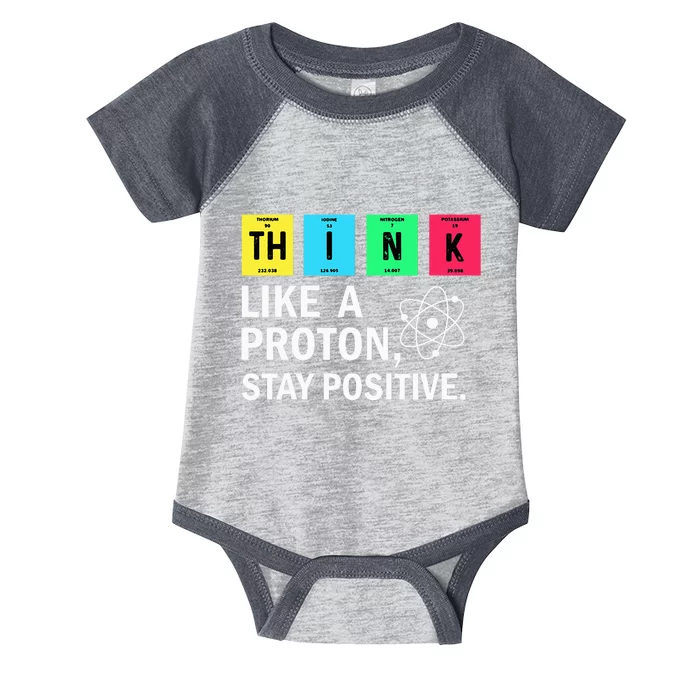 Think Like A Proton Stay Positive Funny Science Infant Baby Jersey Bodysuit