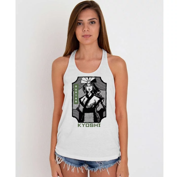 The Last Airbender Kyoshi Wood Block Print Portrait Women's Knotted Racerback Tank