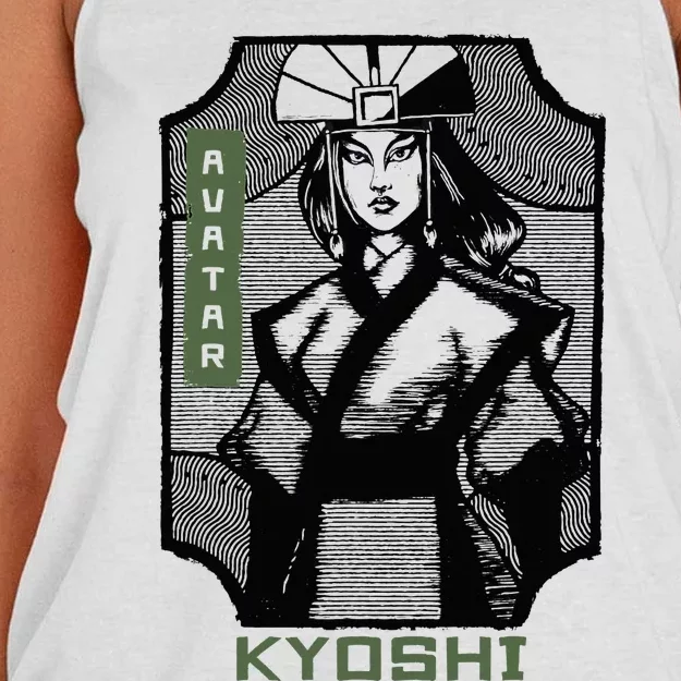 The Last Airbender Kyoshi Wood Block Print Portrait Women's Knotted Racerback Tank