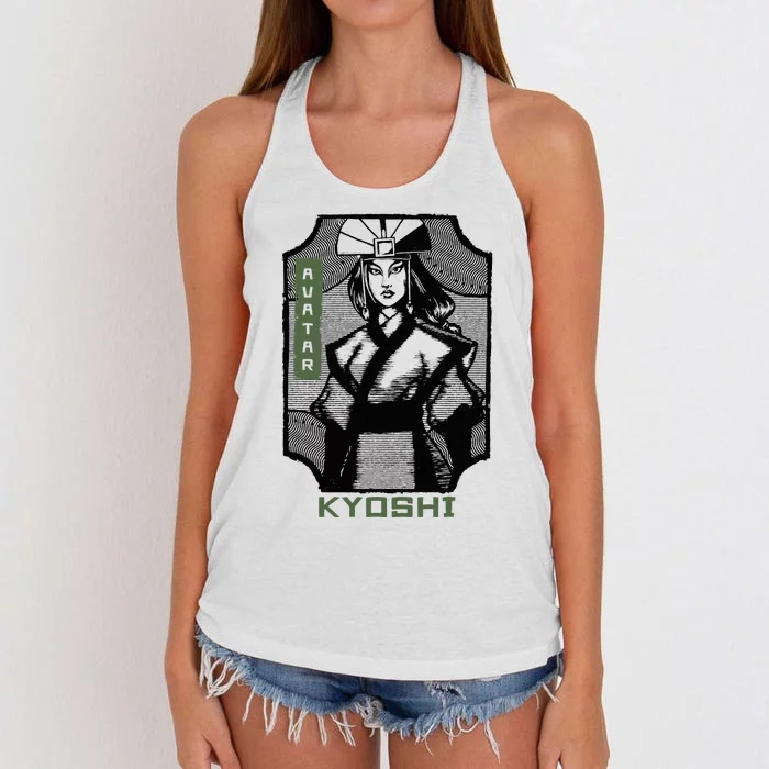 The Last Airbender Kyoshi Wood Block Print Portrait Women's Knotted Racerback Tank