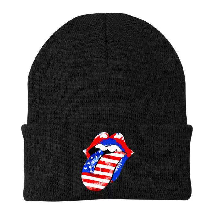 Tongue Lips American Flag 4th Of July Proud Tie Dye Knit Cap Winter Beanie