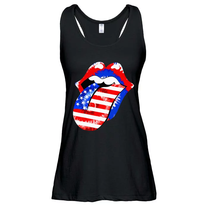 Tongue Lips American Flag 4th Of July Proud Tie Dye Ladies Essential Flowy Tank