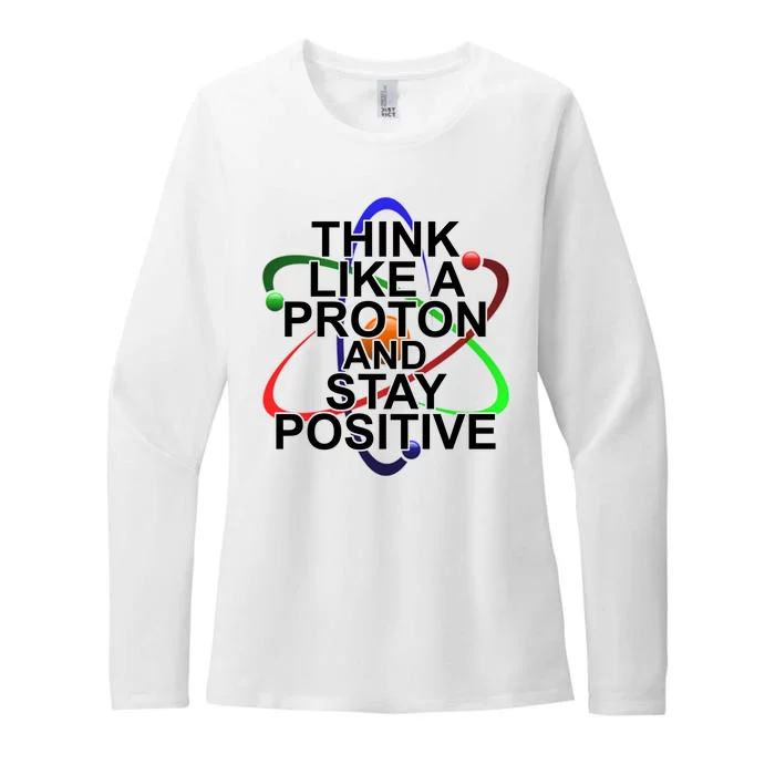 Think Like A Proton And Stay Positive Science Womens CVC Long Sleeve Shirt