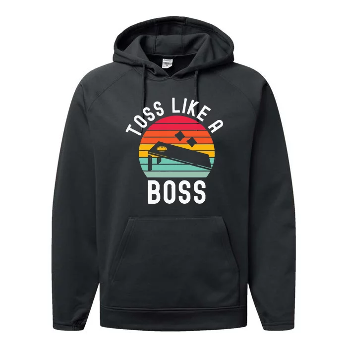 Toss Like A Boss Bean Bag Player Funny Cornhole Performance Fleece Hoodie